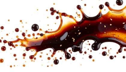 Splash of dark soy sauce isolated on black background with fluid motion