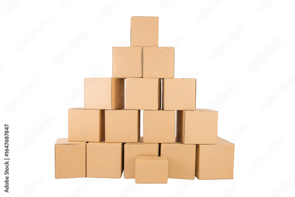 Poster a stack of cardboard boxes is piled on top of each other