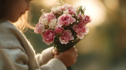 A child s thoughtful gift of a flower bouquet to their mother