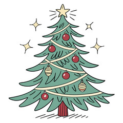 A happy Christmas tree radiating warmth and joy. This cheerful and inviting image is perfect for creating a cozy, positive, and festive atmosphere for holiday designs.