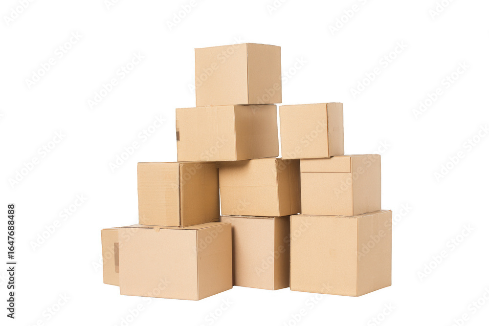 Poster a stack of cardboard boxes is piled on top of each other