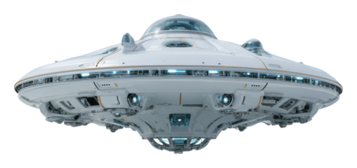Futuristic spaceship encounter sci-fi realm digital view isolated on transparent background