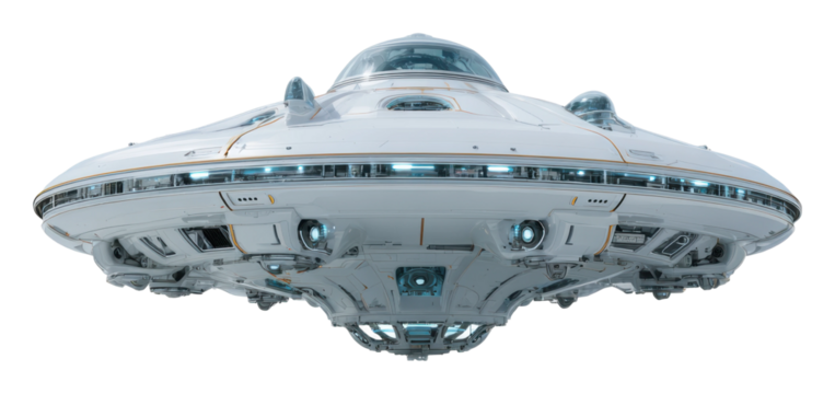 Futuristic spaceship encounter sci-fi realm digital view isolated on transparent background