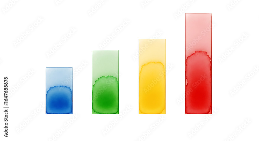 Poster colorful bar graph showing progressive growth in transparent style