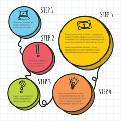 Hand Drawn Doodle Style Infographic with 5 Colorful Steps and Icons