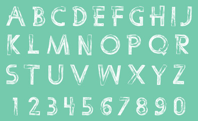 White and green glittering letters in brush hand painted style. Vector graphic