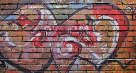 Brick wall textures with paint in graffiti abstract art painting styles