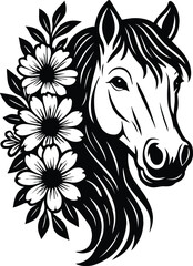 Floral Horse Head Vector | Decorative Horse Silhouette with Flowers
