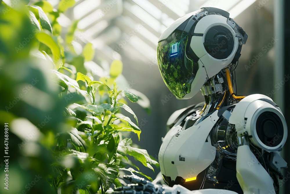 Poster a humanoid robot in a field generative ai