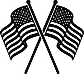 Two Crossed American Flags | Patriotic USA Flag Design | Stars and Stripes Vector