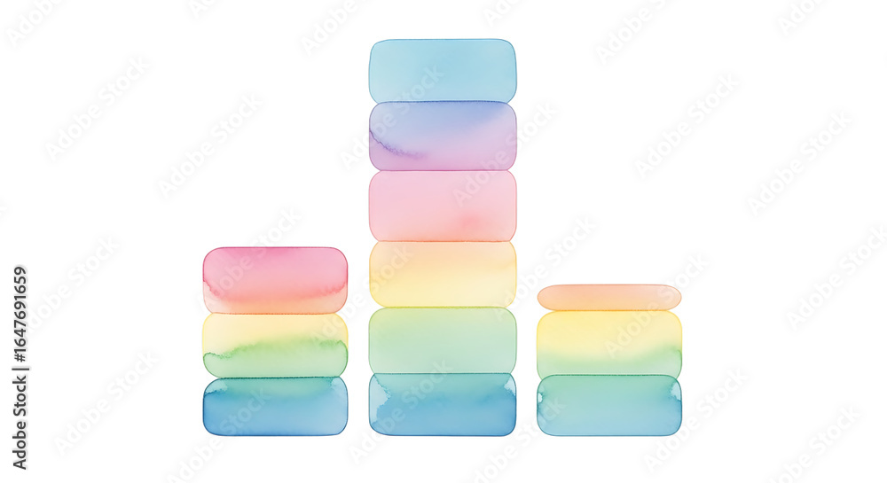 Poster colorful stacked rectangles with a watercolor effect on a transparent background suitable for variou