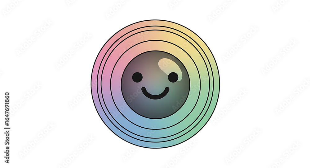 Poster smiling face design with colorful concentric circles on a transparent background for versatile use i