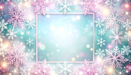 Festive winter background with snowflakes and lights