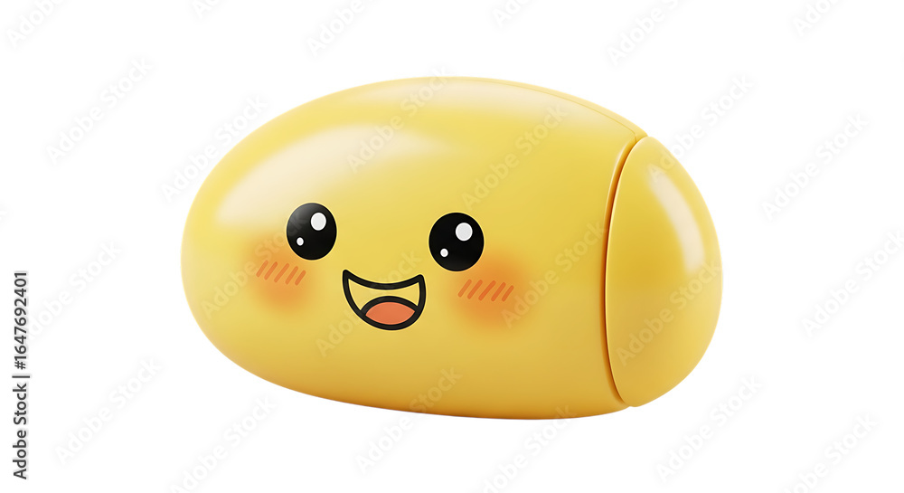 Poster cute yellow smiling character with rosy cheeks isolated on a transparent background in high-quality 
