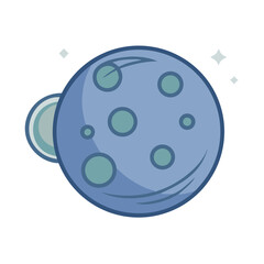 Cartoon style planet with craters and a moon, glowing stars effect © MdShafikul