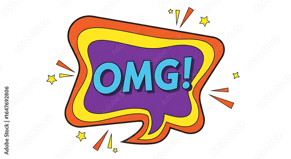 Poster speech bubble graphic with vibrant colors and omg text isolated on transparent background for design