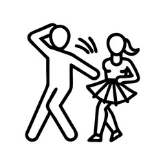 Line drawing depicting a couple enthusiastically dancing together with joy and flair