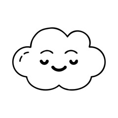 Cute cartoon cloud with a happy face, eyes closed and smiling
