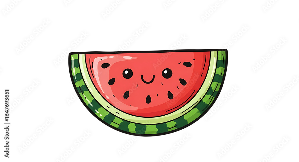 Poster cute watermelon slice with smiling face isolated on transparent background for fun designs and creat