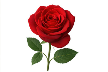 Naklejka premium Single blooming red rose with green leaves on transparent background