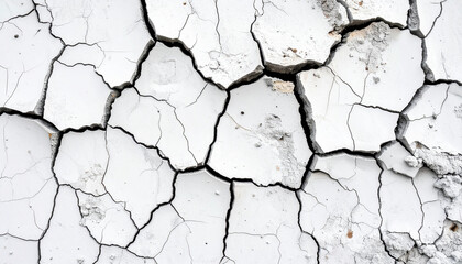 A close-up view of cracked concrete showcasing intricate textures and fissures. The uneven surface highlights the aging and wear of the material.