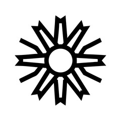 Abstract Starburst or Floral Design with Geometric Shapes and Black Outline