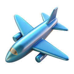 A sleek metallic blue airplane with its wings spread wide against a stark black background