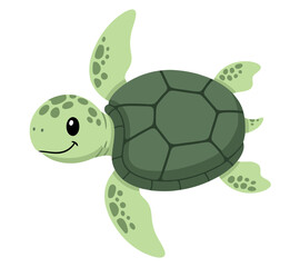 Cute and Happy Sea Turtle Swimming with a Cheerful Expression Underwater