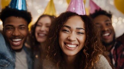 Obraz premium Friends joyfully celebrating at a festive party