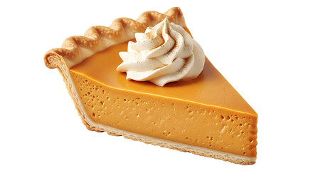 Delicious slice of pumpkin pie topped with whipped cream isolated on transparent background for your culinary projects
