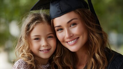 Fototapeta premium Joyful mother and daughter celebrating graduation together