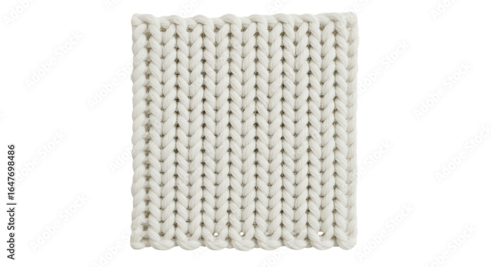 Poster Soft white knitted fabric swatch isolated on transparent background for design and textile projects