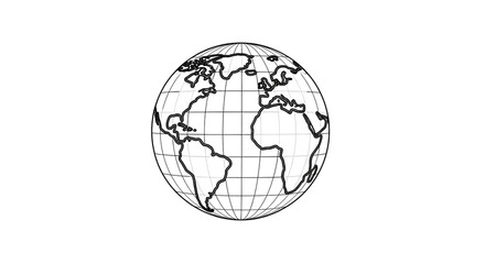 Worldwide map illustration with detailed outlines and gridlines on a transparent background for design use