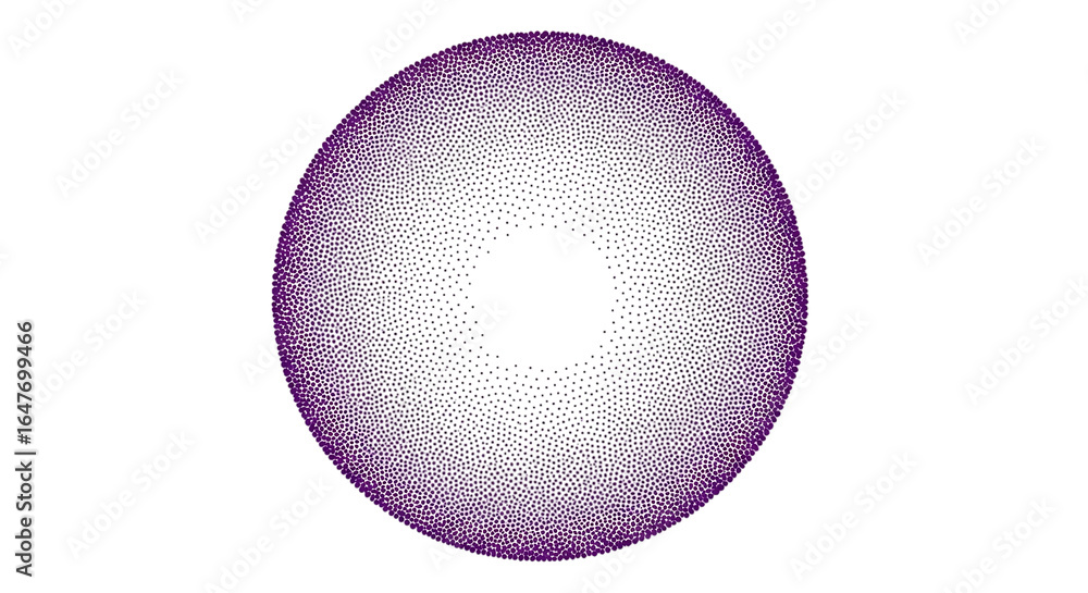 Poster circular pattern of dots creating a gradient design with purple hues on transparent background suita