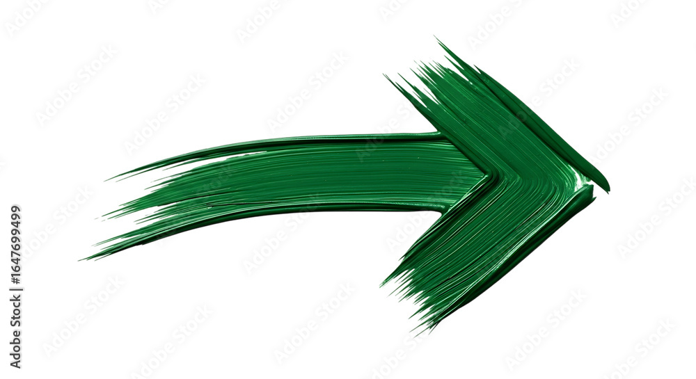Poster green brush stroke arrow pointing right on transparent background for design and artistic projects