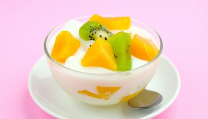 Refreshing yogurt parfait bursting with vibrant mango and kiwi flavors, a delightful healthy treat.