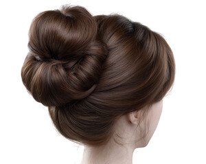 Fototapeta premium Elegant bun hairstyle brown hair realistic mannequin head smooth texture classic updo feminine style beauty concept isolated background sophisticated look hair fashion