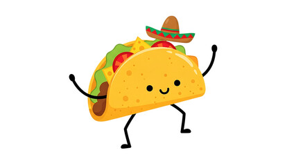 Cute taco character celebrating with a sombrero on a transparent background