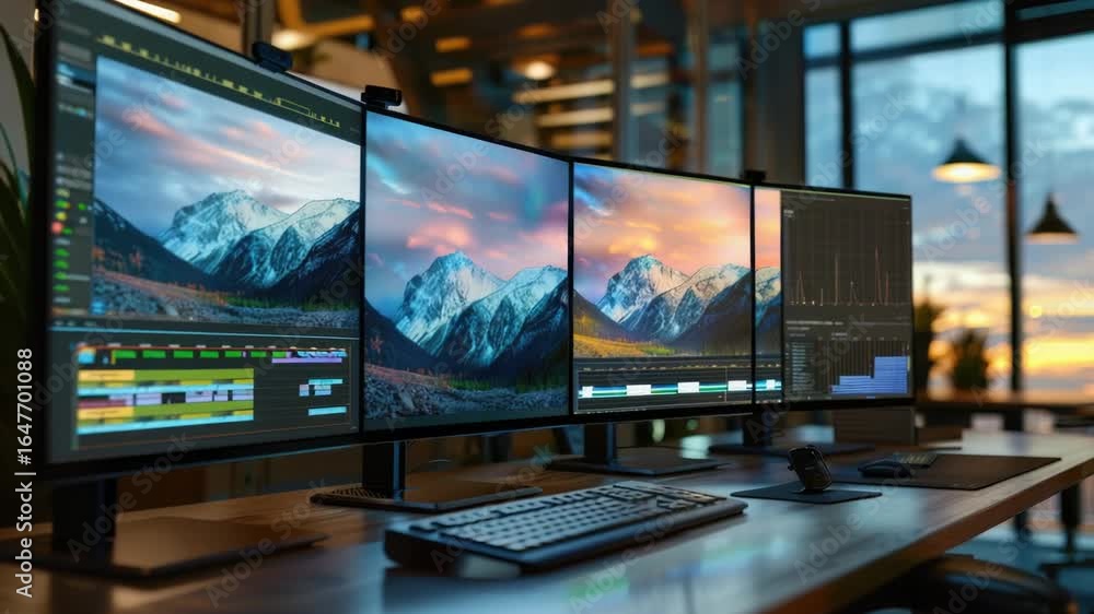 Poster a workstation with multiple screens for productivity and multitasking