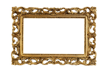 A gold framed picture with a white background. The frame is ornate and has a simple design