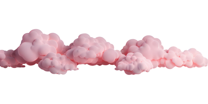 Fluffy pink clouds isolated on transparent background, soft and dreamy, representing imagination and fantasy