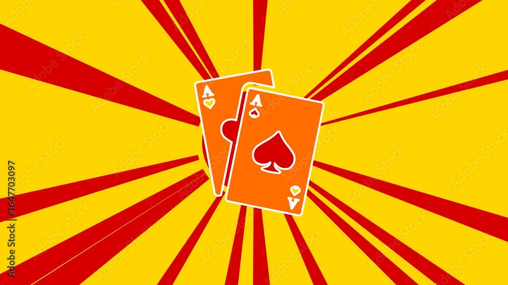 Aufkleber two aces symbol on the background of animation from moving rays of the sun. large orange symbol incr
