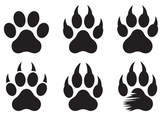 Black Animal Paw Print Silhouettes Collection Vector Design on white background © Rakib Rakib