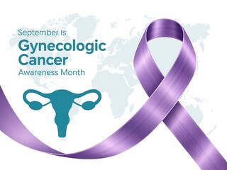September is gynecologic cancer awareness month featuring a purple ribbon and anatomical uterus illustration