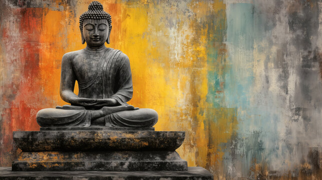 Buddha statue with abstract colorful background