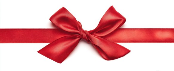 The Red Satin Bow on Ribbon Against White Background for Gift Decoration
