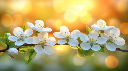Blossoming branches bathed in golden sunlight
