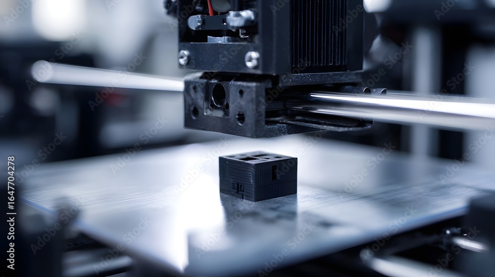 Poster 3d printer creating a small gadget in a high tech lab