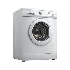 A white washing machine with a silver door