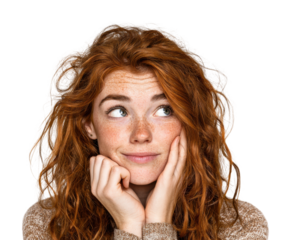 Contemplative young woman portrait isolated on transparent background